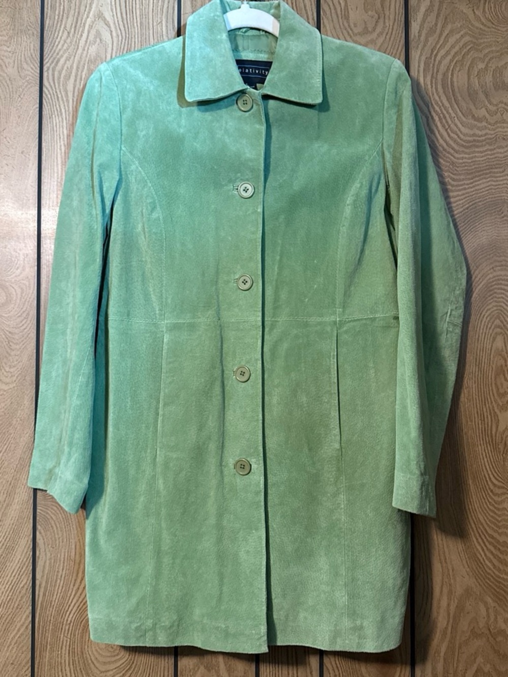 Relativity Soft Lime Green Suede Button-Up Coat